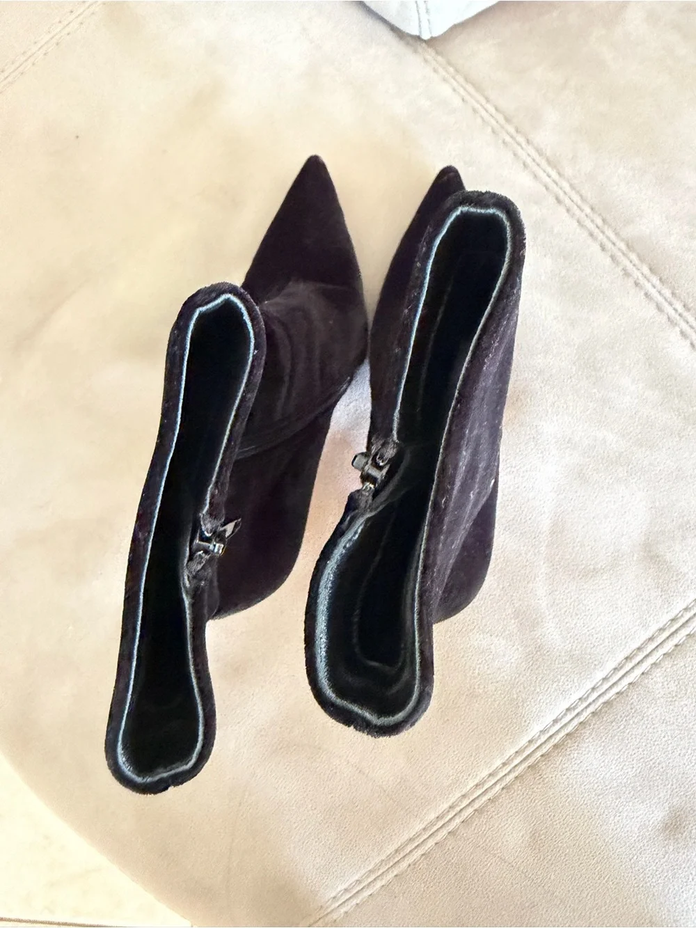 Christian Louboutin Black Velvet Ankle Boots with Gold Sculptural Heel